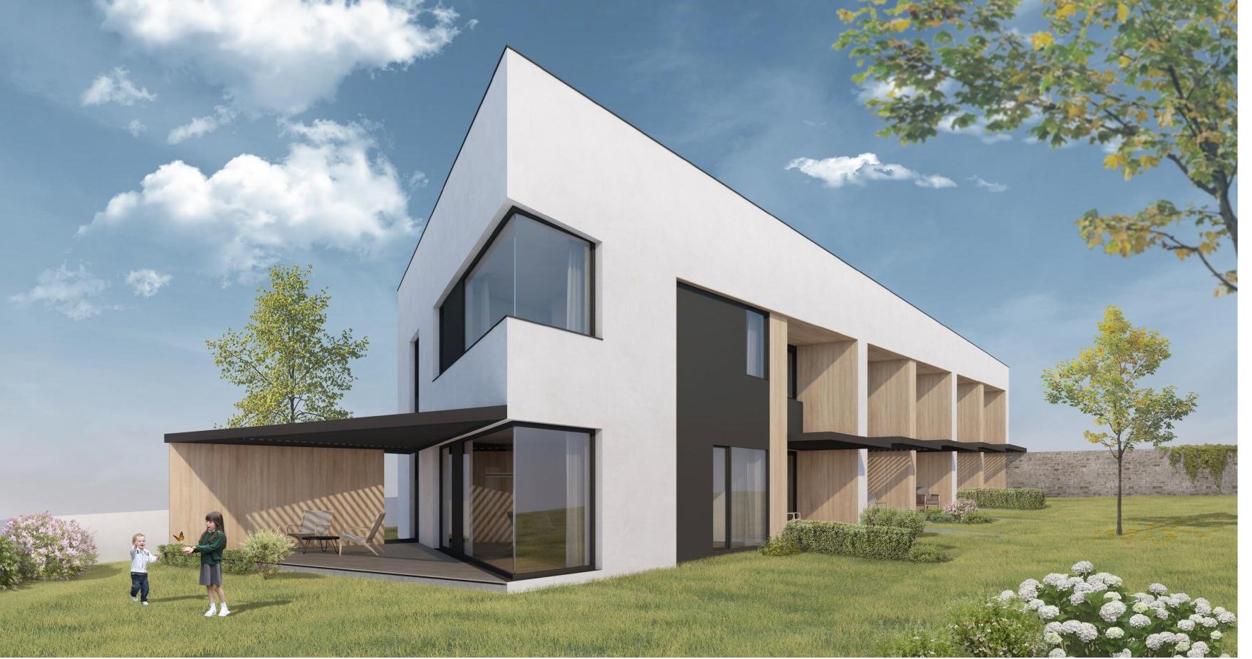 Vizualizace řadových domů – pohled od zahrady